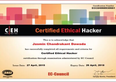 Jasmin Dawada Certified Ethical Hacking Certificate