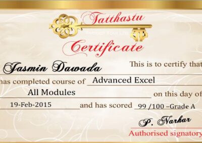 Jasmin Dawada Advanced Excel Certificate