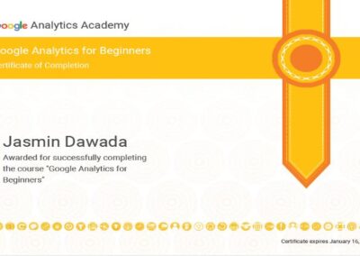 Jasmin Dawada Google Analytics Certificate