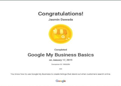 Jasmin Dawada Google My Business Digital Marketing Certificate
