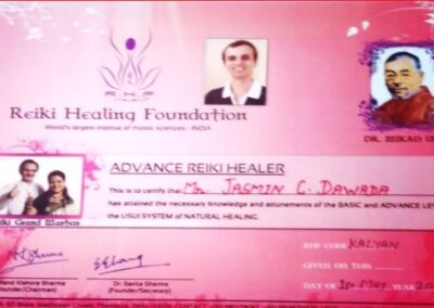 Jasmin Dawada Reiki Certificate