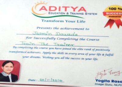 Jasmin Dawada Train The Trainer Soft Skills Certificate