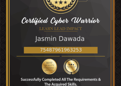 Jasmin Dawada Certified Cyber Warrior Certificate