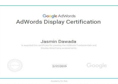 Jasmin Dawada Google Ads Display Certificate
