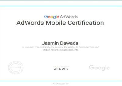 Jasmin Dawada Google Ads Mobile Certificate
