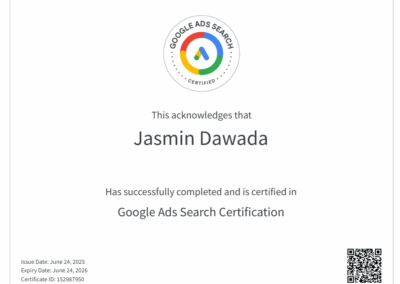 Jasmin Dawada Google Ads Search Certification