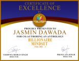 Jasmin Dawada Billionaire Mindset Best Selling Book Award Certificate